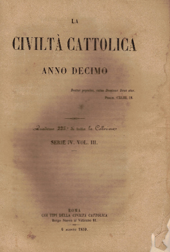 La Civiltà Cattolica. Anno 10, quaderno 225, AA.VV.