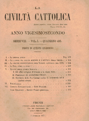 La Civiltà Cattolica. Anno 22, quaderno 495, AA.VV.