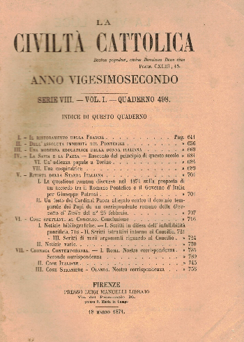 La Civiltà Cattolica. Anno 22, quaderno 498, AA.VV.