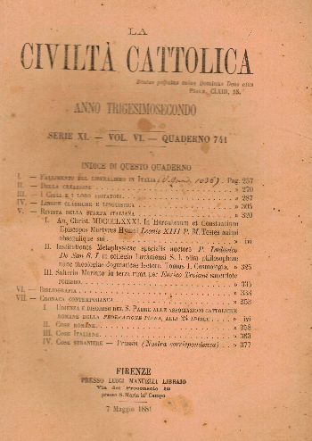 La Civiltà Cattolica. Anno 32, quaderno 741, AA.VV.