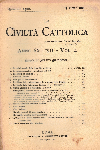 La Civiltà Cattolica. Anno 62, quaderno 1460, AA.VV.