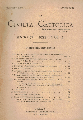 La Civiltà Cattolica. Anno 73, quaderno 1729, AA.VV.